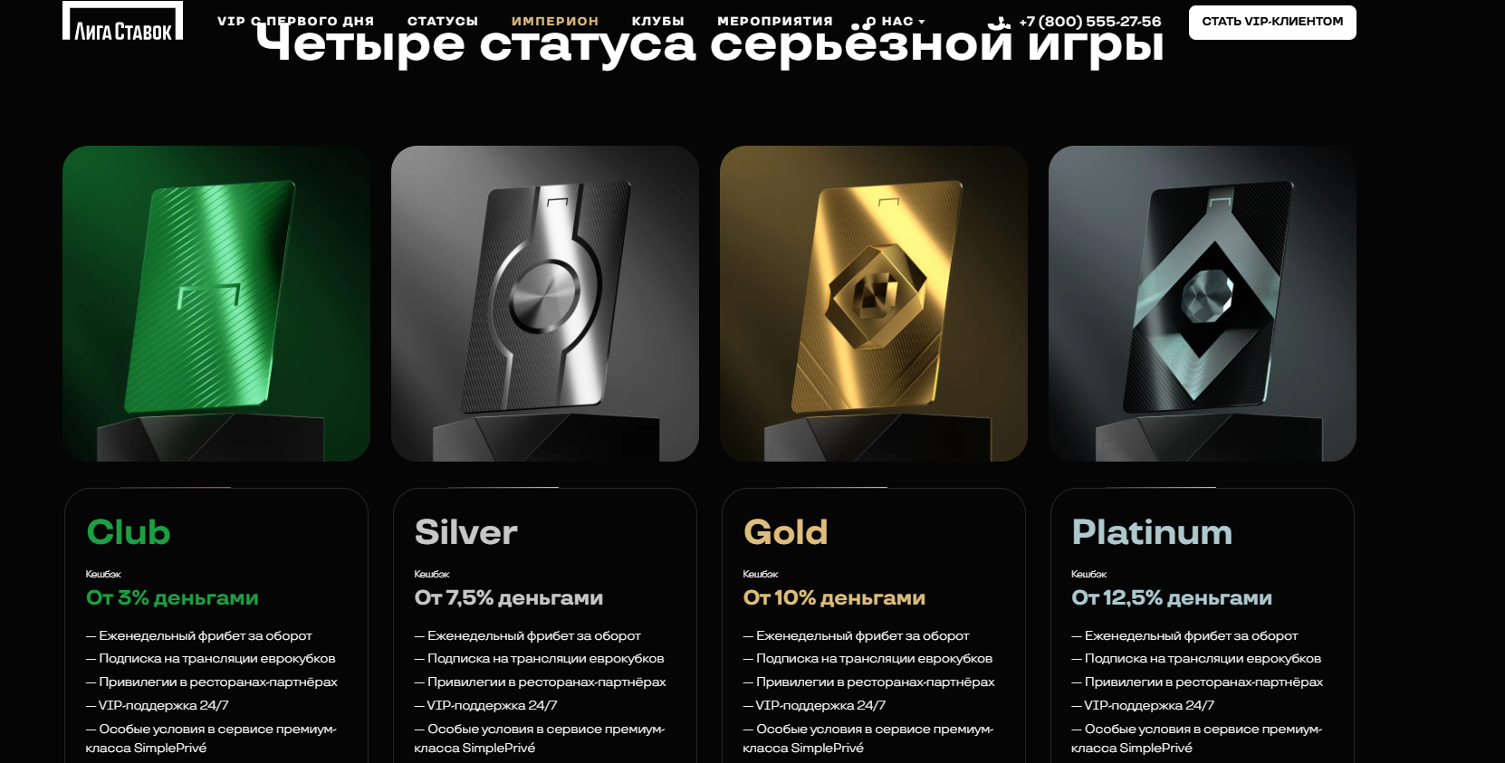 уровни vip Лига Ставок