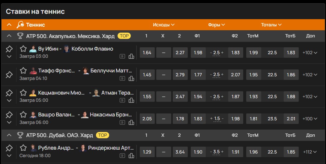 Роспись на теннис в Олимп