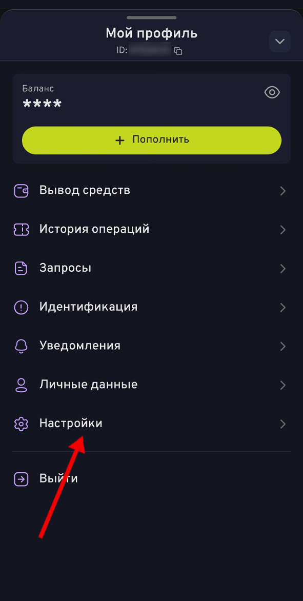 Настройки в меню