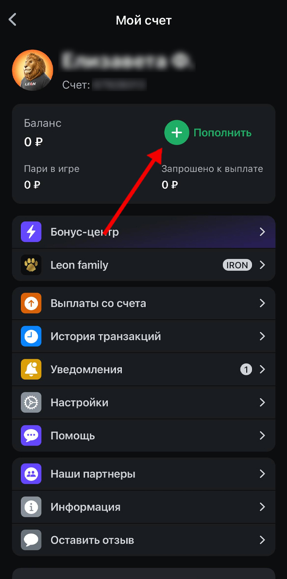 Кнопка пополнения