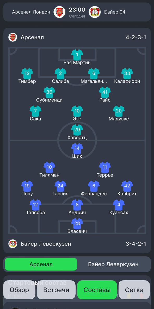 Состав команды в Лиге Ставок