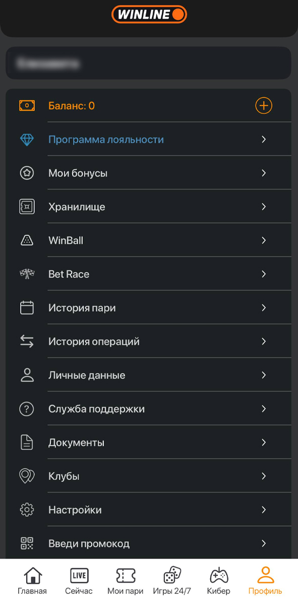 Профиль в Винлайн